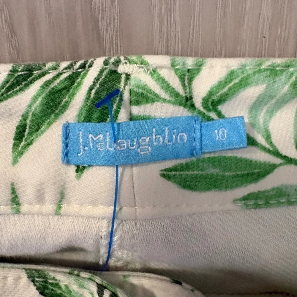 J McLaughlin Pants Women White Green Leaf Print Pant Straight Leg Casual Size 10 - Picture 3 of 15